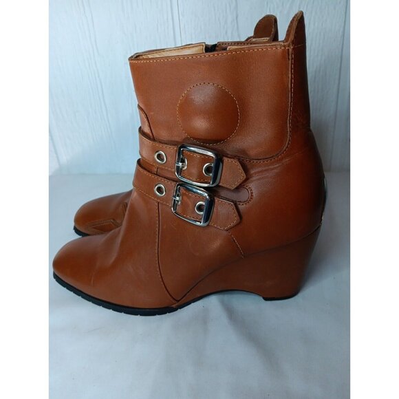 Hella Vintage 90s Motorcycle Riding Ankle Boots Women 7 Icon Moto Brown FLAW - Picture 5 of 15